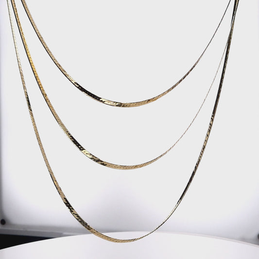 14k Yellow Gold Multi-Strand Layered Herringbone Necklace