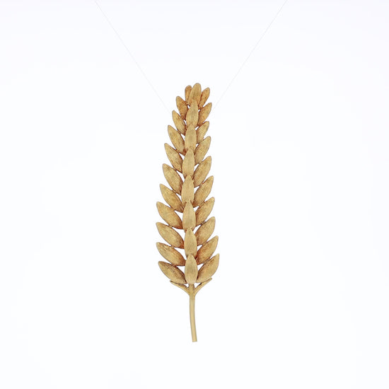 Brushed yellow gold wheat stalk pin on a white background