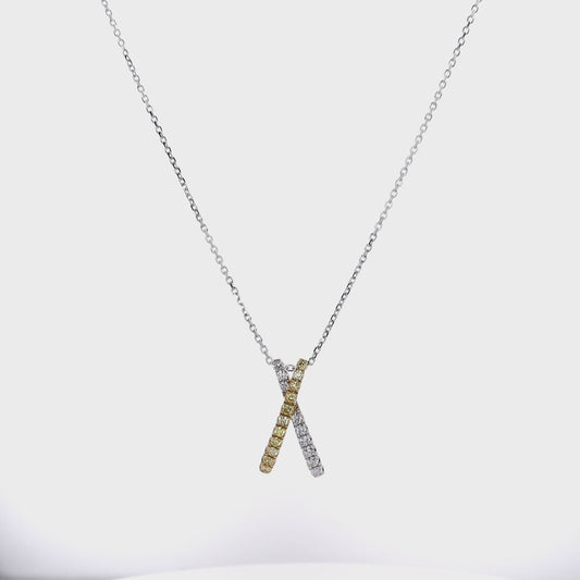 18k Two-Tone "X" Design Yellow and White Diamond Pendant