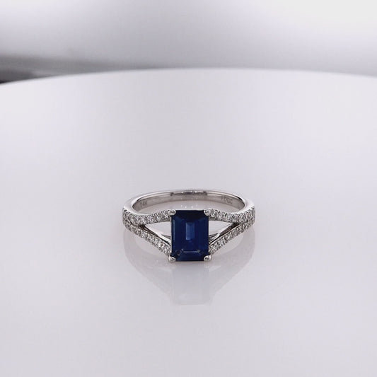 Imagine 14k White Gold Sapphire and Diamond Split Shank Ring
