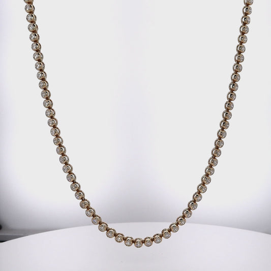 14k Yellow Gold 17" Bezel Set Diamond Tennis Necklace