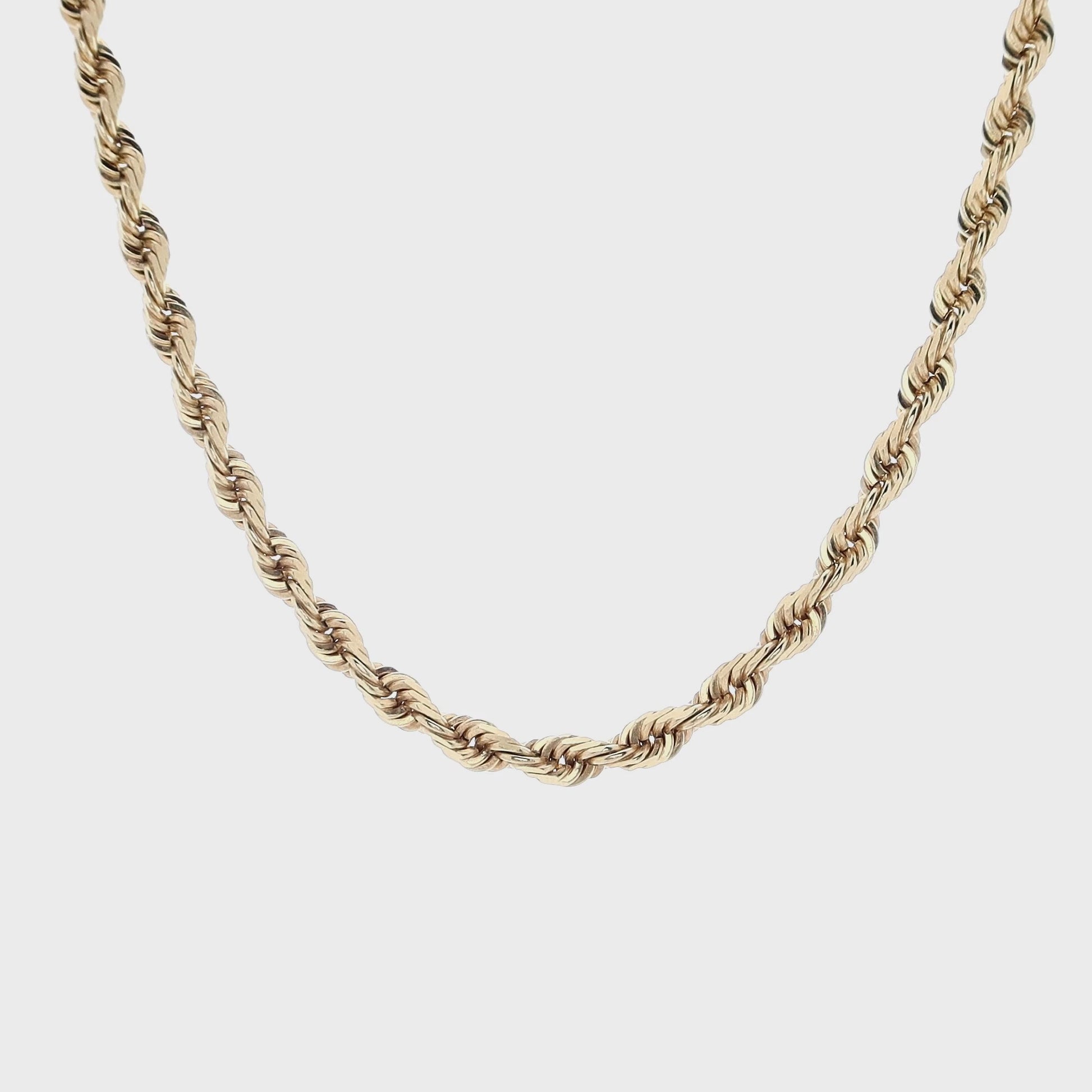 Estate 14K Yellow Gold 28 4.75mm Diamond Cut Rope Chain Necklace