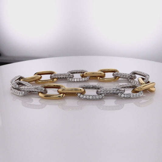 Uneek 18k Two-Tone Alternating Polished and Diamond Chain Link Bracelet