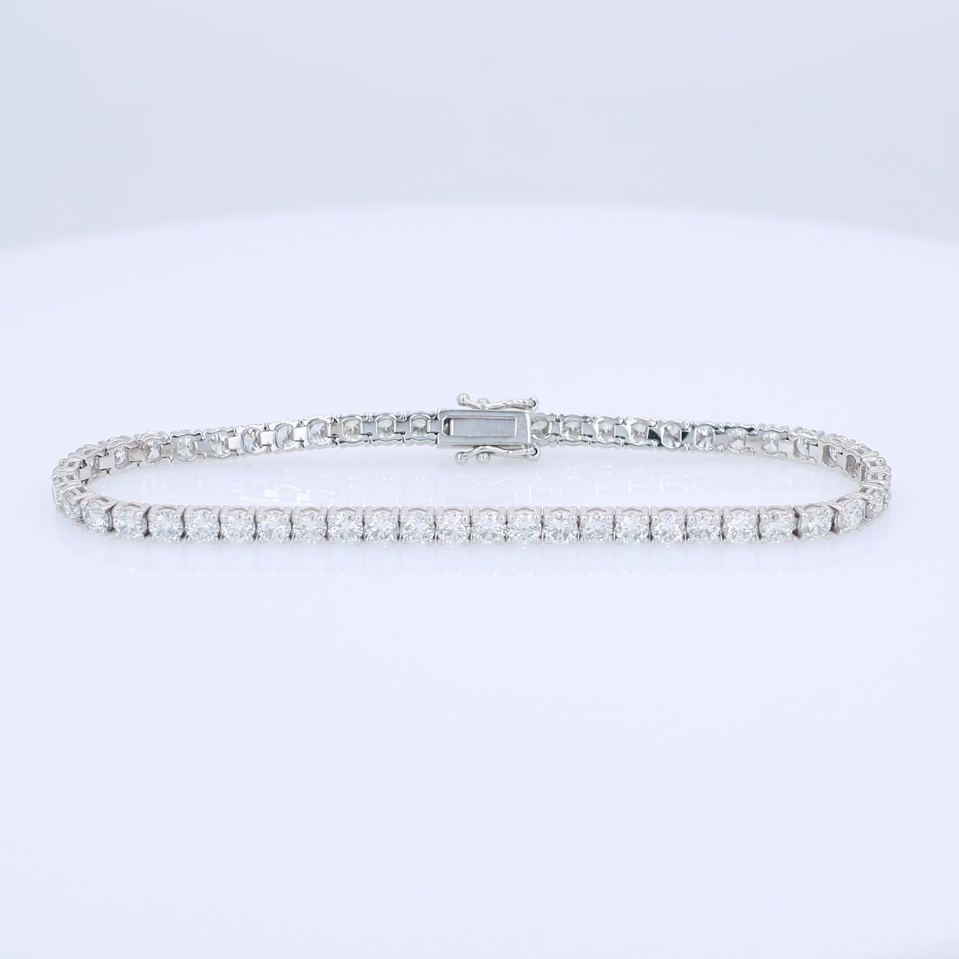 White gold 6.50 carat diamond tennis bracelet on a white background