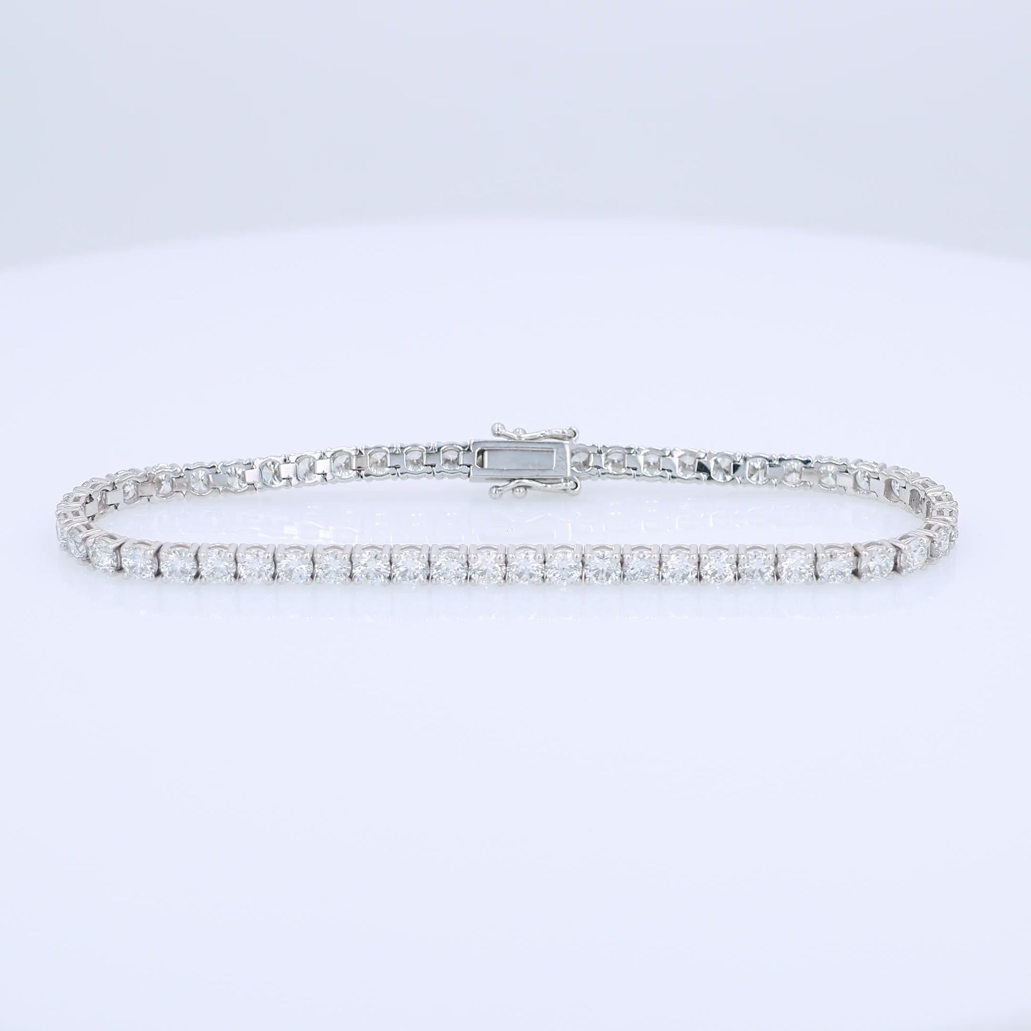 White gold 6.50 carat diamond tennis bracelet on a white background
