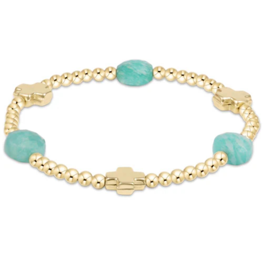 enewton 6.25" Signature Cross Admire Gold Pattern 3mm Bead Bracelet - Amazonite