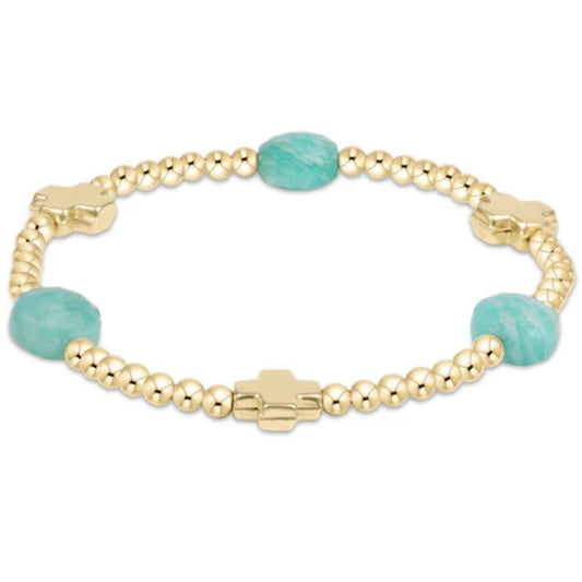 enewton 6.25" Signature Cross Admire Gold Pattern 3mm Bead Bracelet - Amazonite