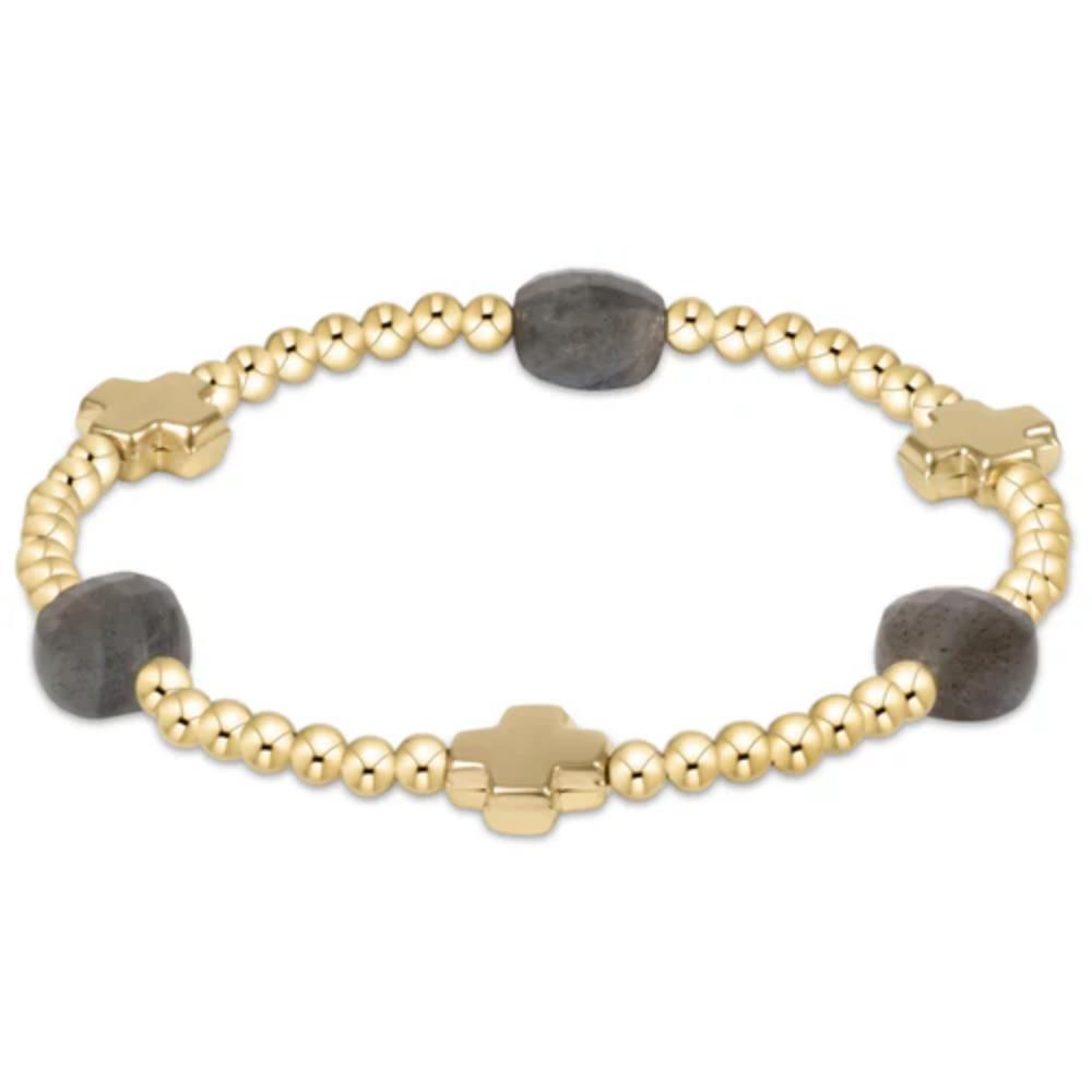 enewton 6.25" Signature Cross Admire Gold Pattern 3mm Bead Bracelet -Labradorite