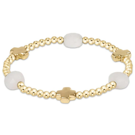 enewton 6.25" Signature Cross Admire Gold Pattern 3mm Bead Bracelet -Moonstone