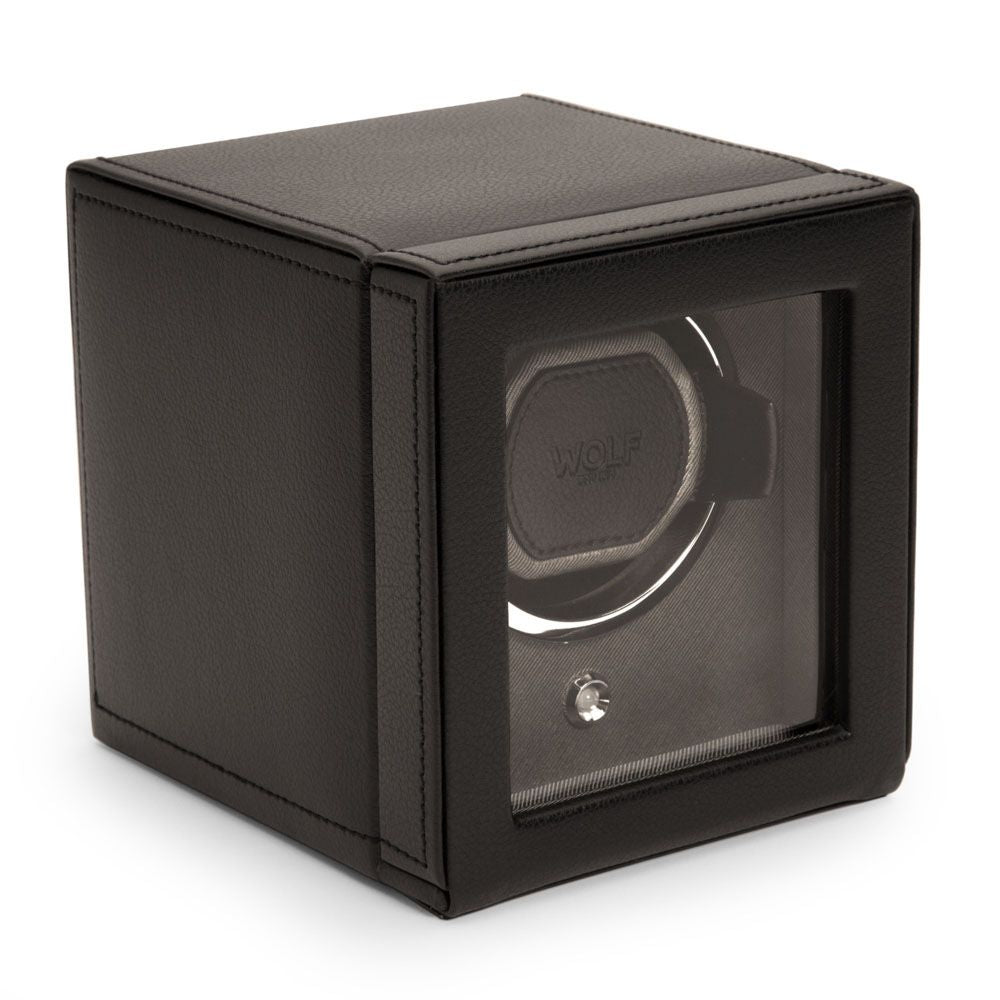 Wolf Cub Single Watch Winder with Cover in Black