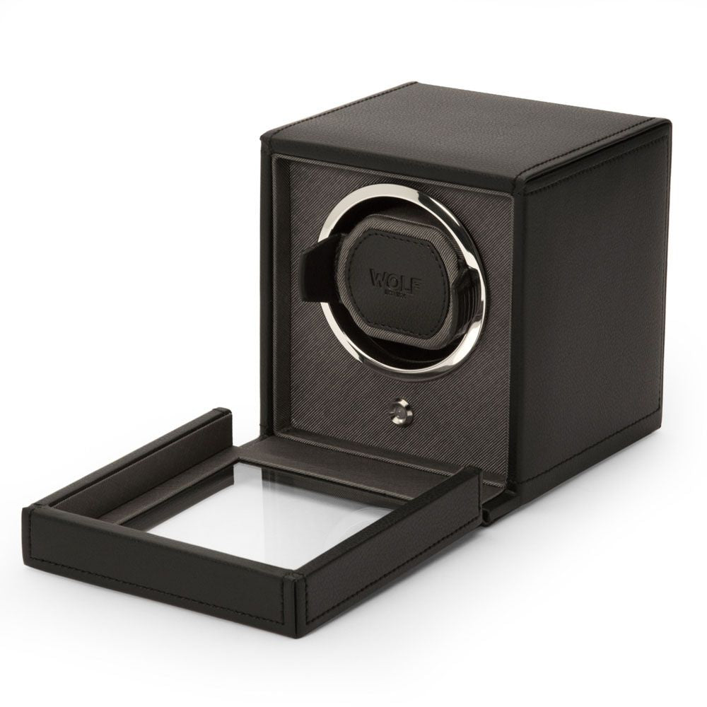 Wolf Cub Single Watch Winder with Cover in Black