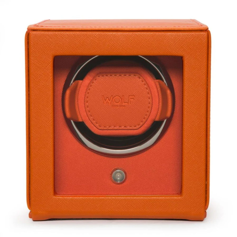 Wolf Designs Cub Single Watch Winder with Cover in Orange