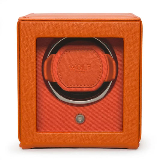 Wolf Designs Cub Single Watch Winder with Cover in Orange