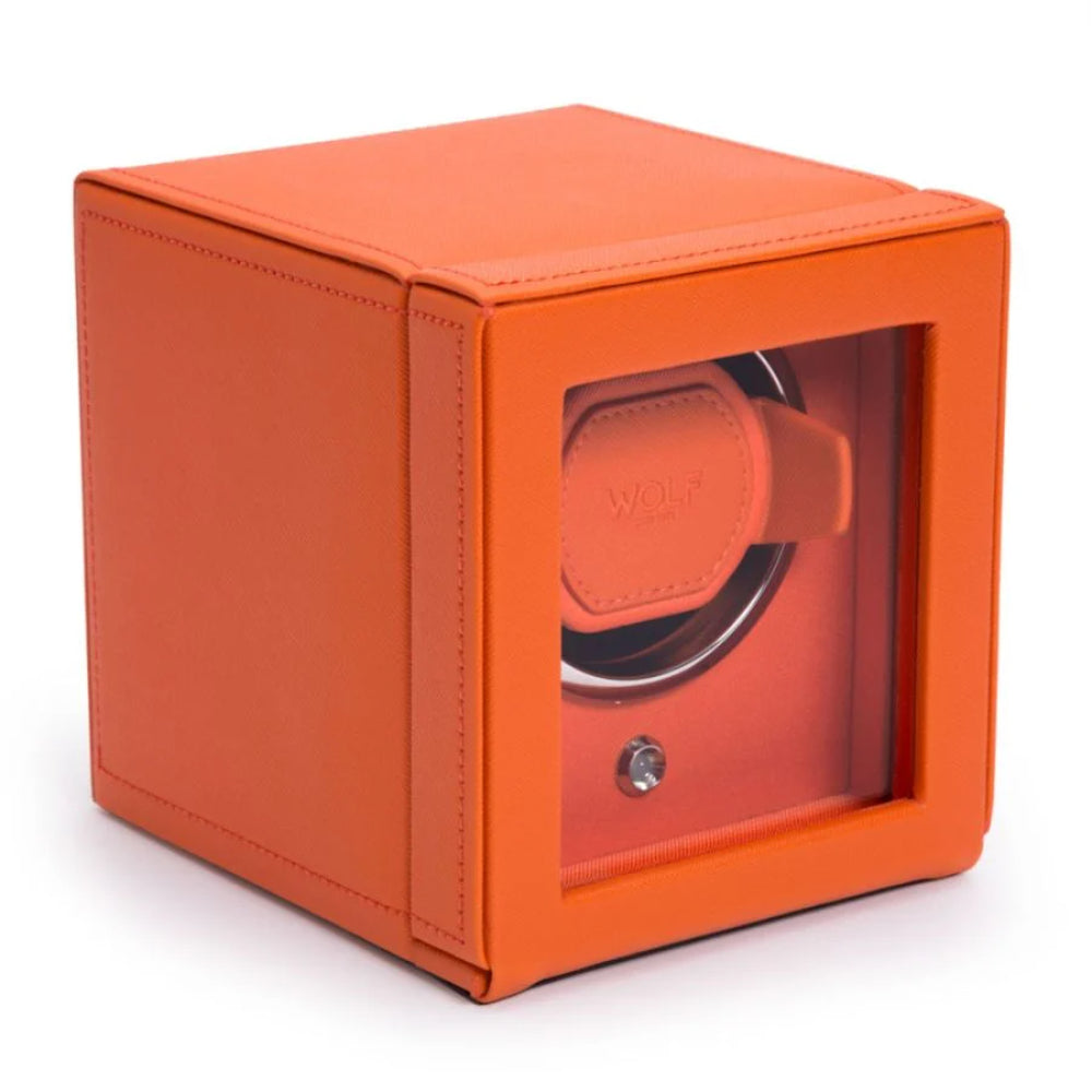 Wolf Designs Cub Single Watch Winder with Cover in Orange