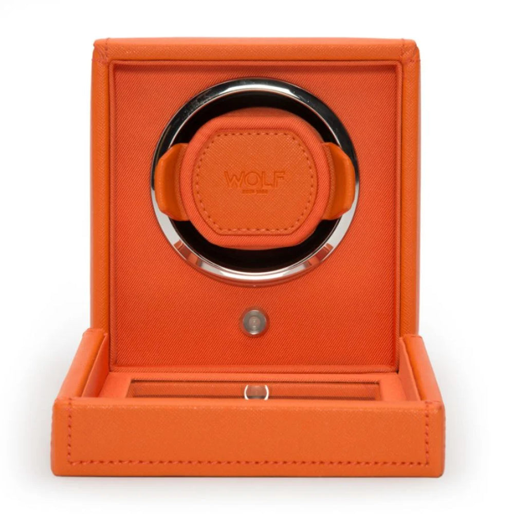 Wolf Designs Cub Single Watch Winder with Cover in Orange