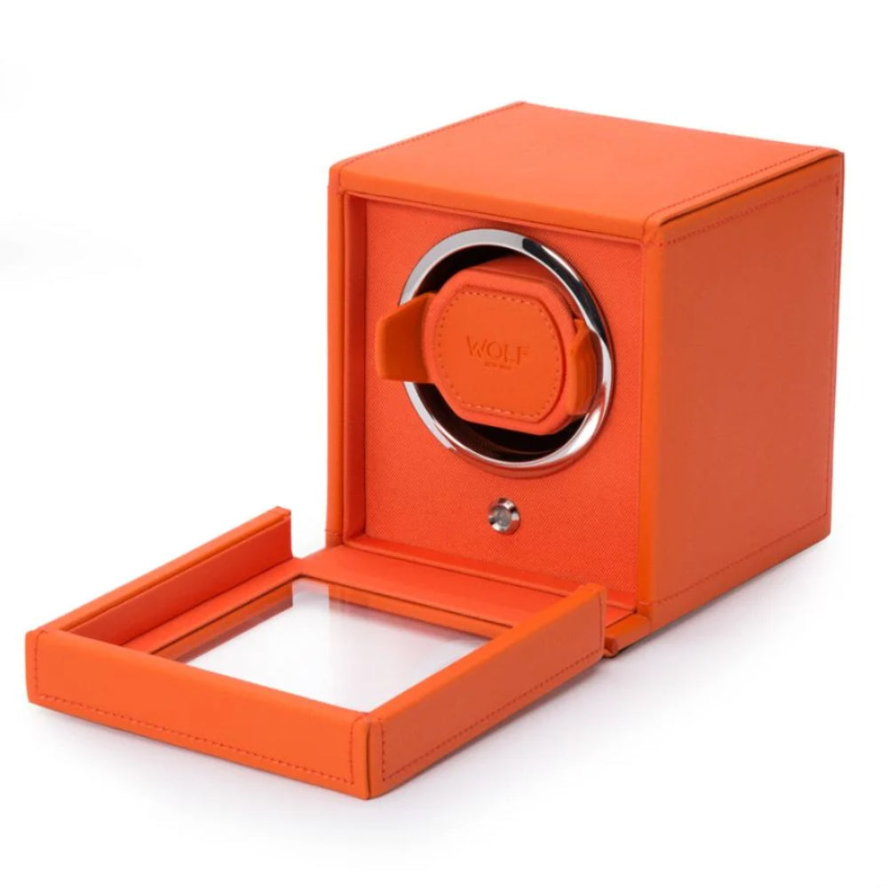 Wolf Designs Cub Single Watch Winder with Cover in Orange