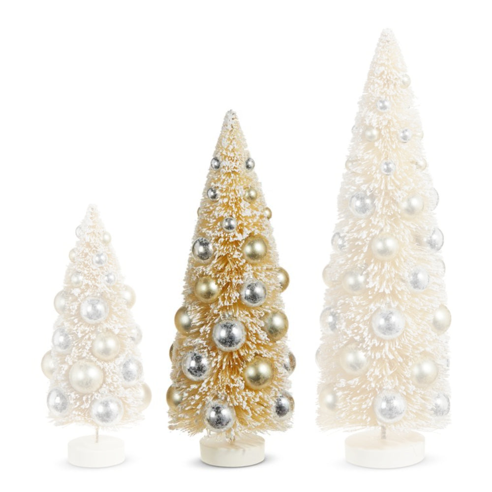 Raz Imports Snowy Bottle Brush Trees With Ornaments