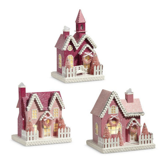 Pink Lighted Christmas Village