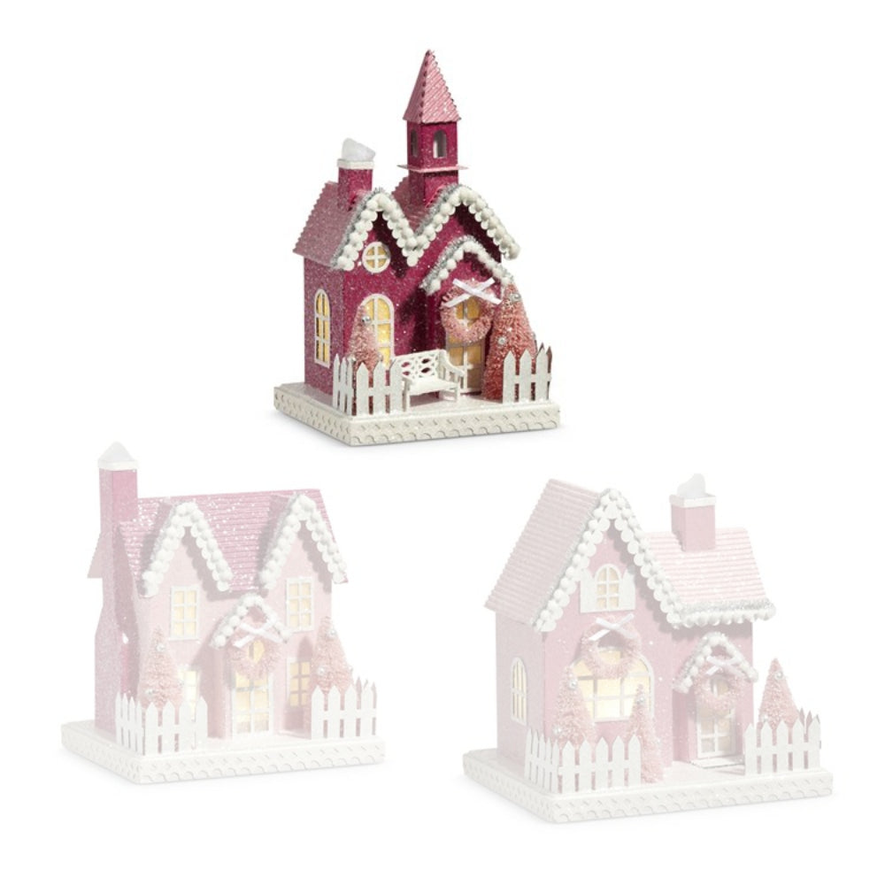 Pink Lighted Christmas Village