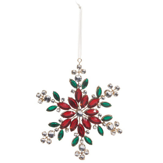 6" Red and Green Jeweled Snowflake Ornament