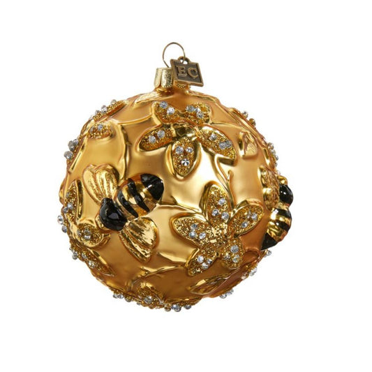 3.5" Gilded Bee Ball Ornament