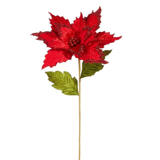 25" Red Velvet Poinsettia Stem