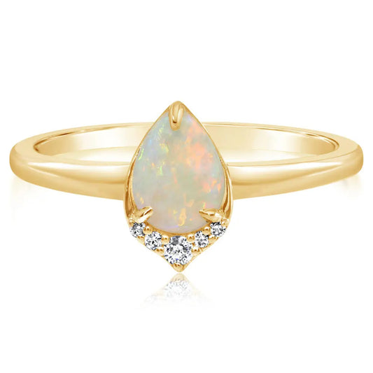 14k Gold Australian Opal Ring with Diamonds