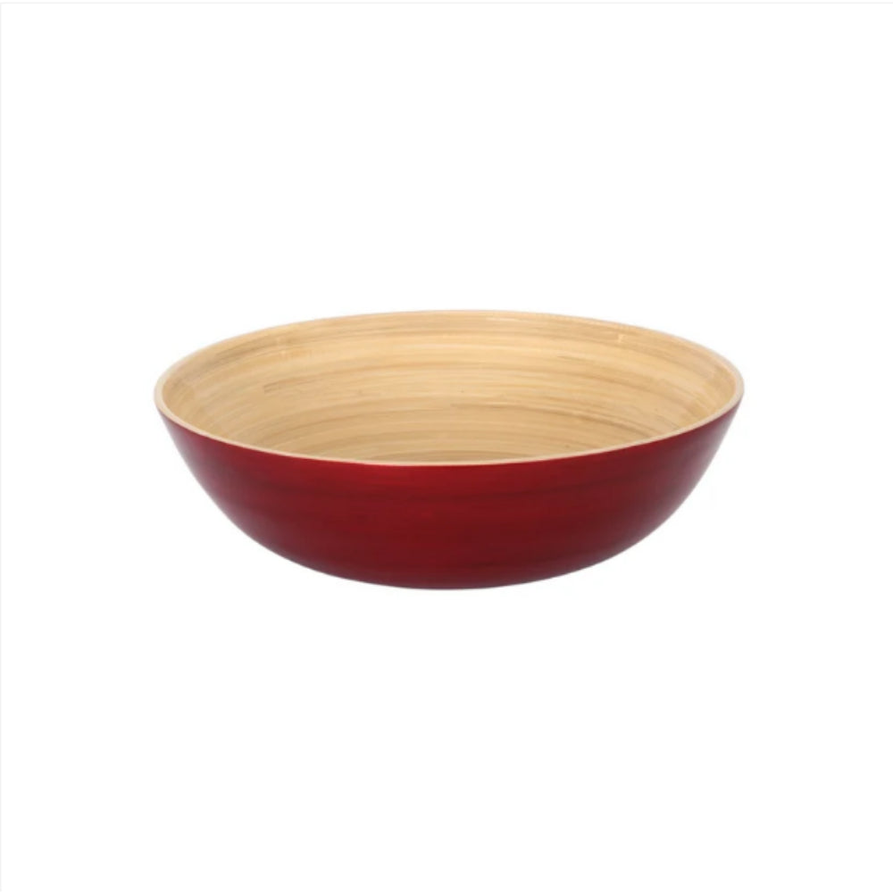 A red bowl on a white background. 