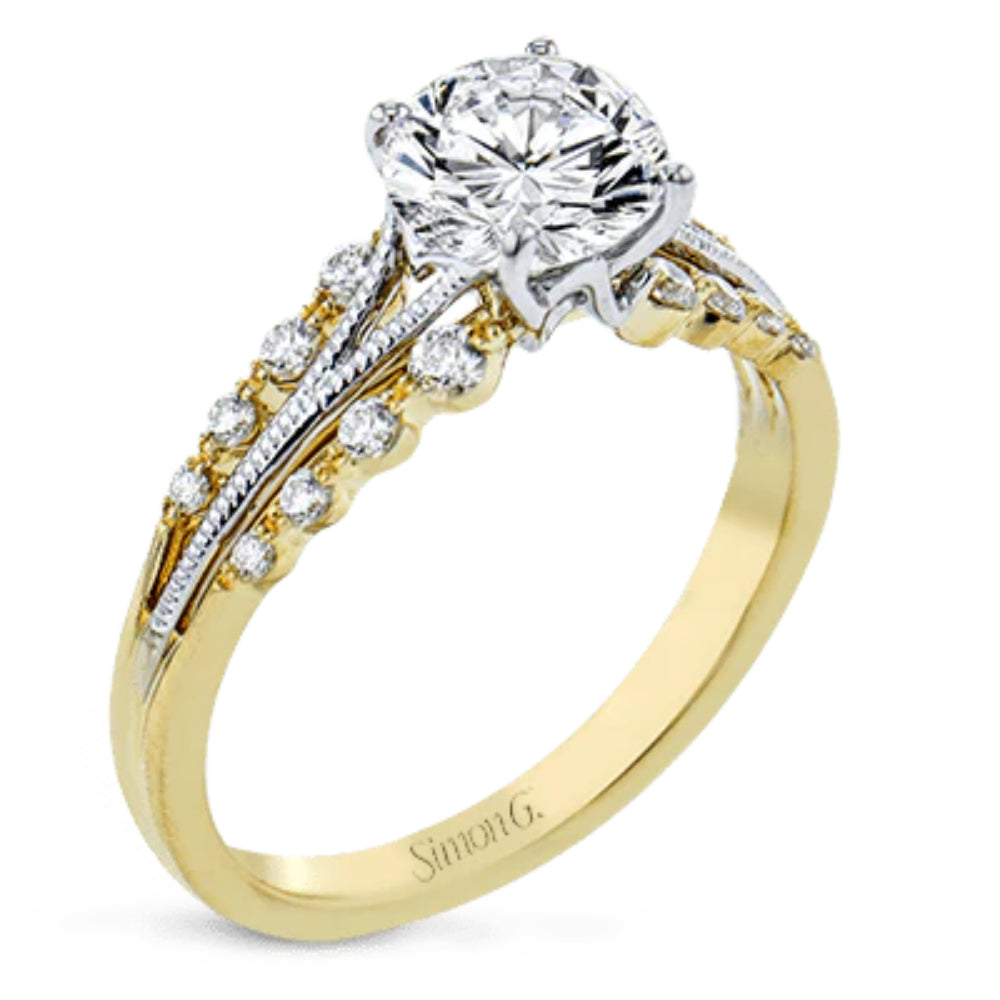 Gold ring with diamonds on a white background