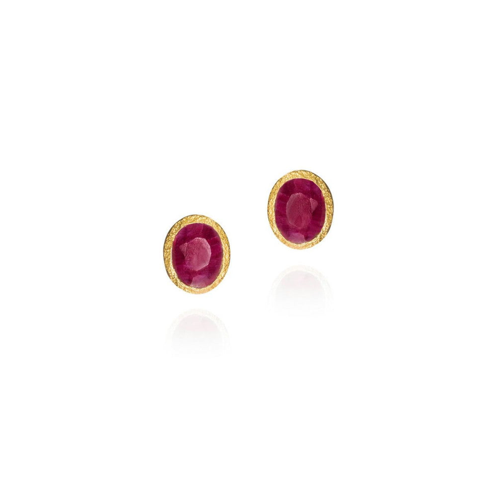 red stones in gold frames on white background