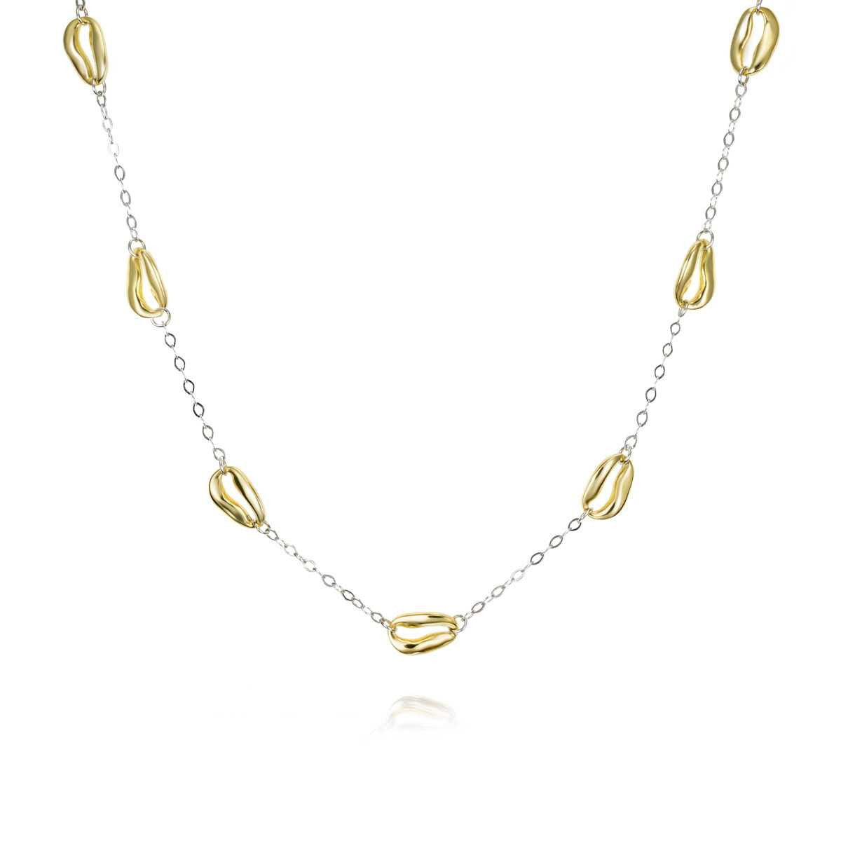 Gold and silver necklace on a white background