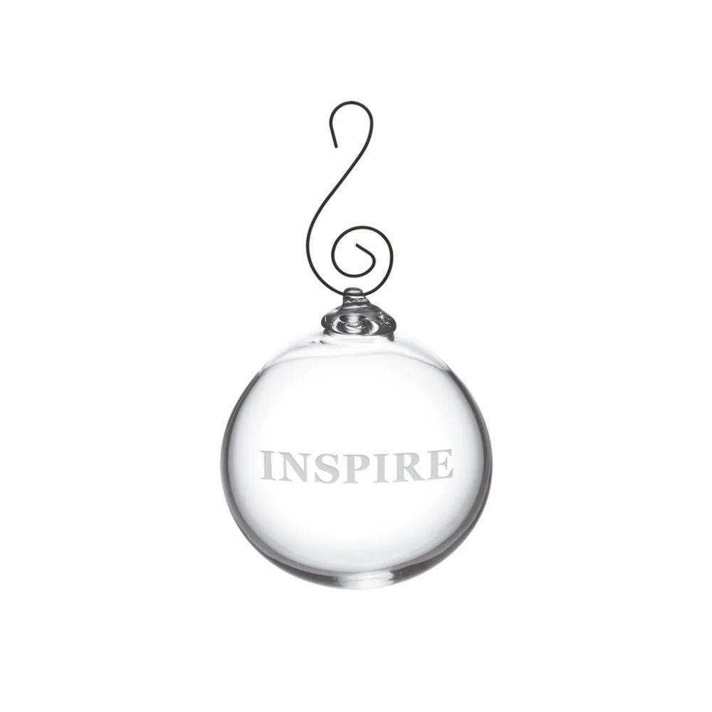 Simon Pearce Engraved "Inspire" Round Ornament in Gift Box