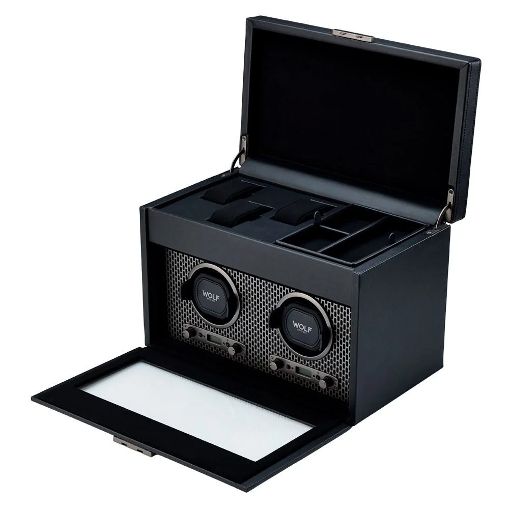 Axis Double Watch Winder With Storage in Powder Coat