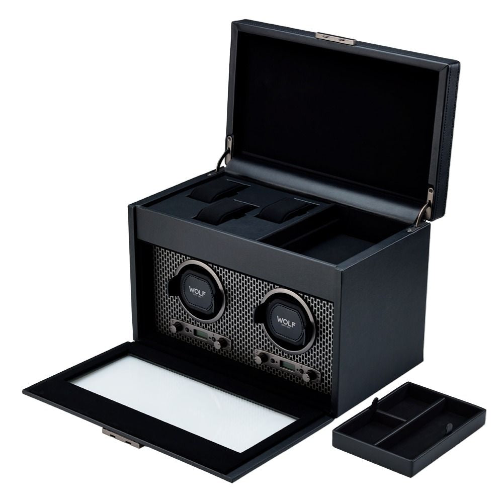 Axis Double Watch Winder With Storage in Powder Coat