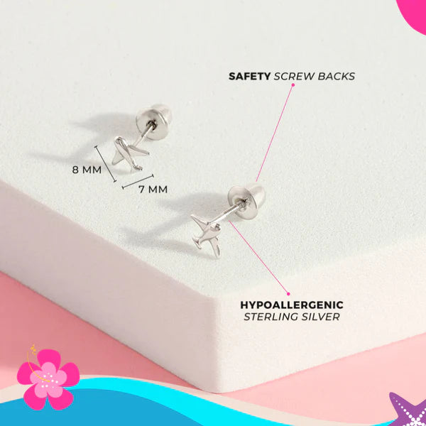 Children's Sterling Silver Tiny Traveler Airplane Earrings