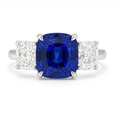 Platinum Sapphire and Diamond 3 Stone Ring