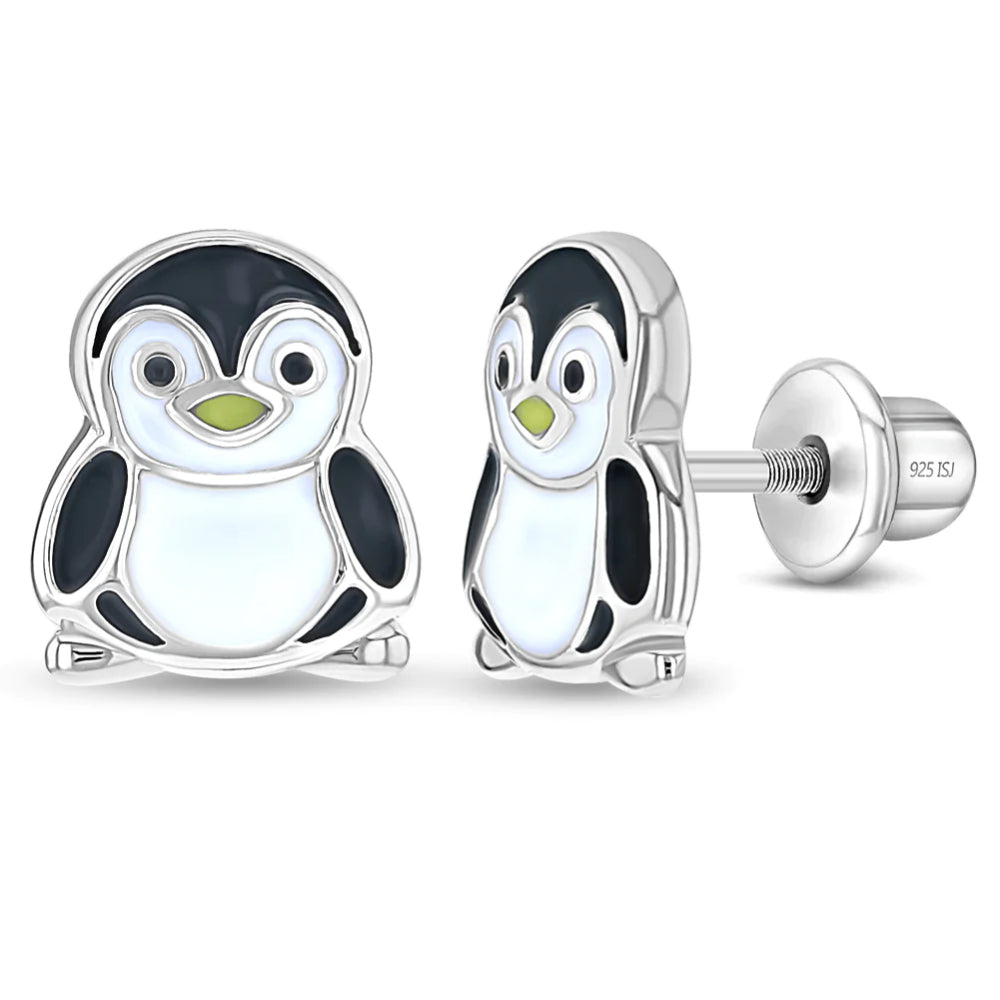 Children's Playful Penguin Enamel Earrings