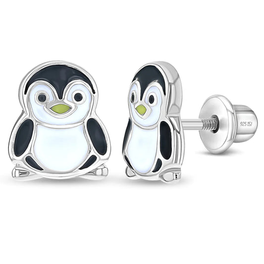 Children's Playful Penguin Enamel Earrings