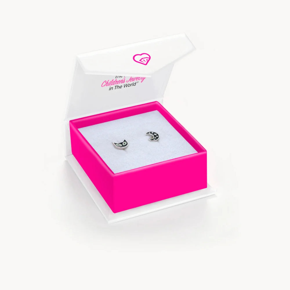 Children's Cat in The Moon Screw Back Earrings