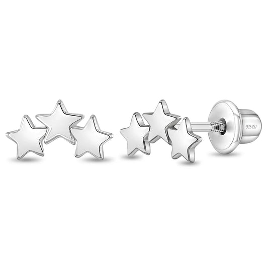 Women's Sterling Silver Banded Stars Earrings