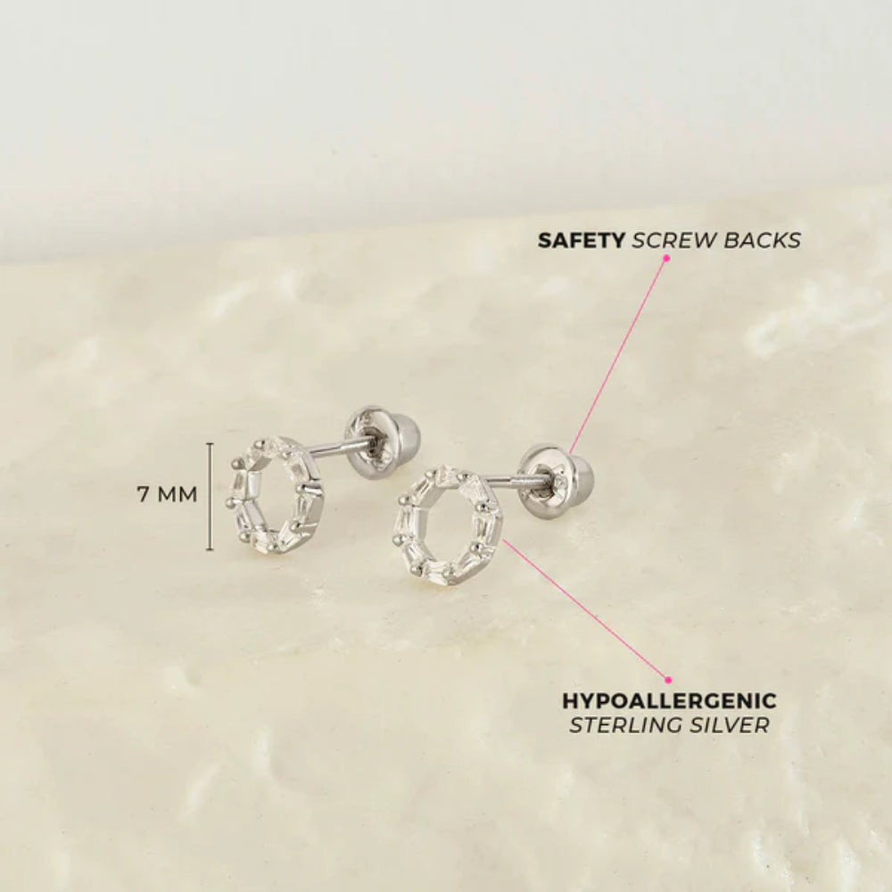 Children's Sterling Silver Gleaming CZ Round Earrings