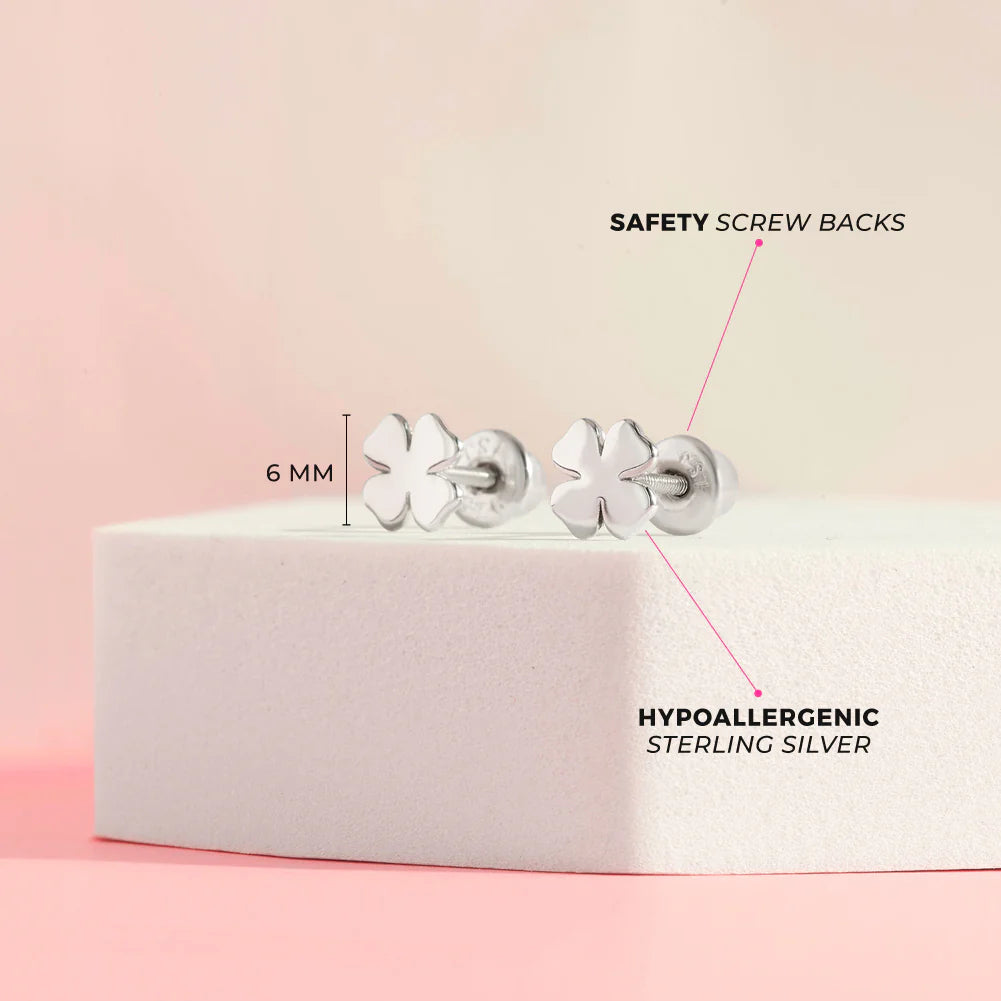 Children's Sterling Silver Lucky Clover Earrings