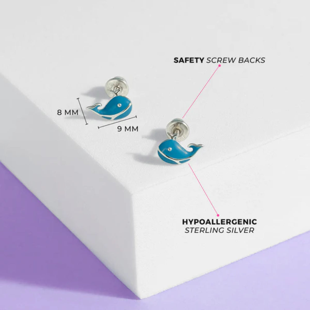 Children's Sterling Silver & Enamel Playful Whale Earrings
