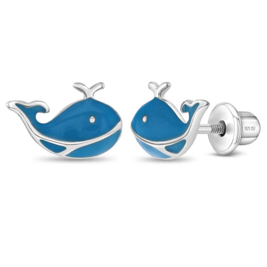 Children's Sterling Silver & Enamel Playful Whale Earrings