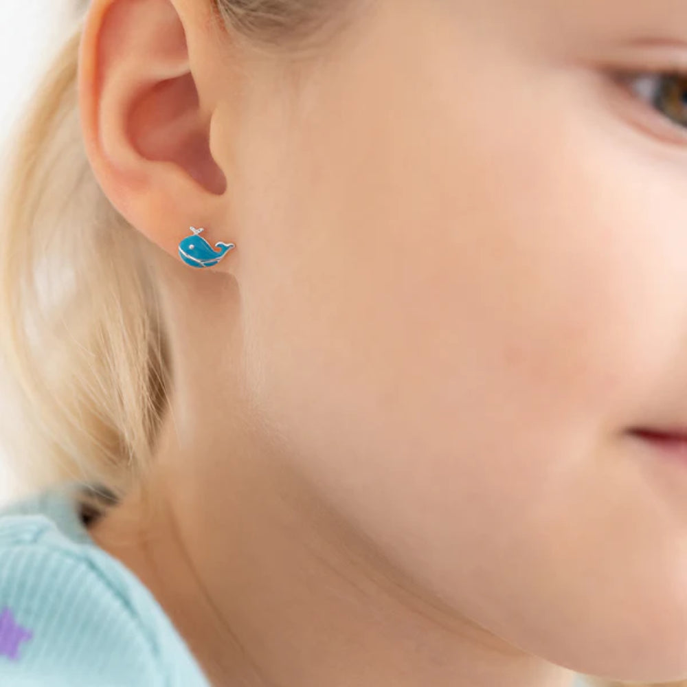 Children's Sterling Silver & Enamel Playful Whale Earrings