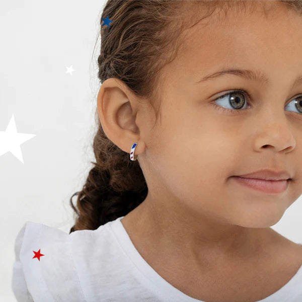 Children's Sterling Silver & Enamel Patriotic Flag Hoop Earrings
