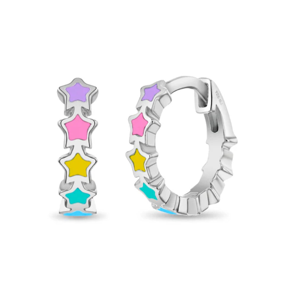 Children's Sterling Silver & Enamel Star Cascade Huggie Hoops