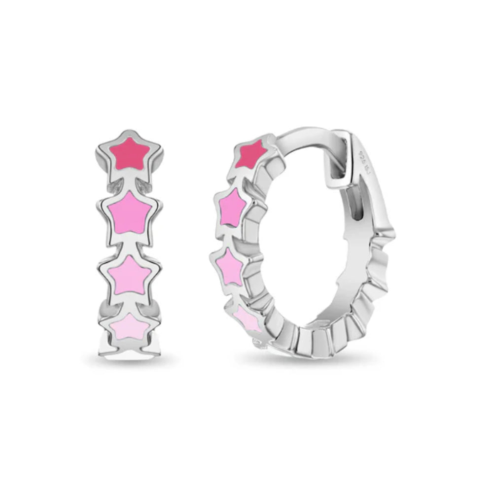 Children's Sterling Silver & Enamel Star Cascade Huggie Hoops