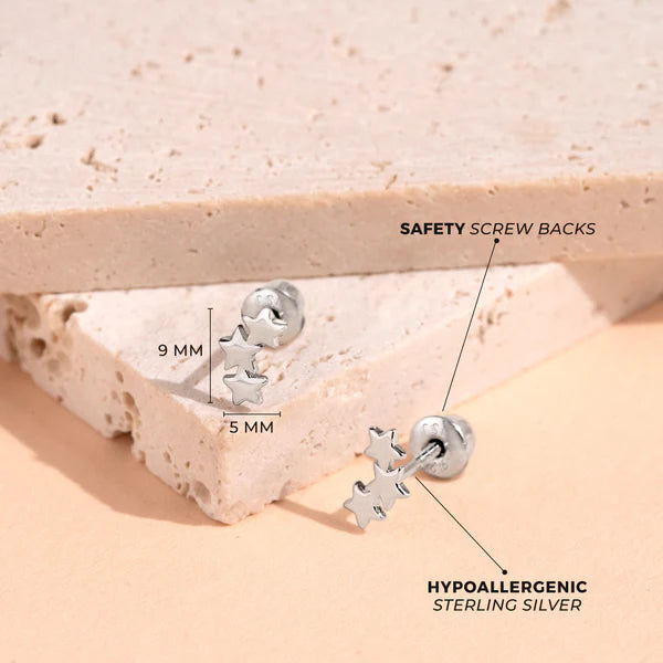 Women's Sterling Silver Banded Stars Earrings