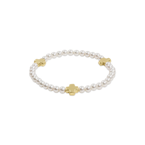 enewton Classic Pearl 3mm Bracelet - Signature Cross 4mm Beaded Gold Charm main image 1